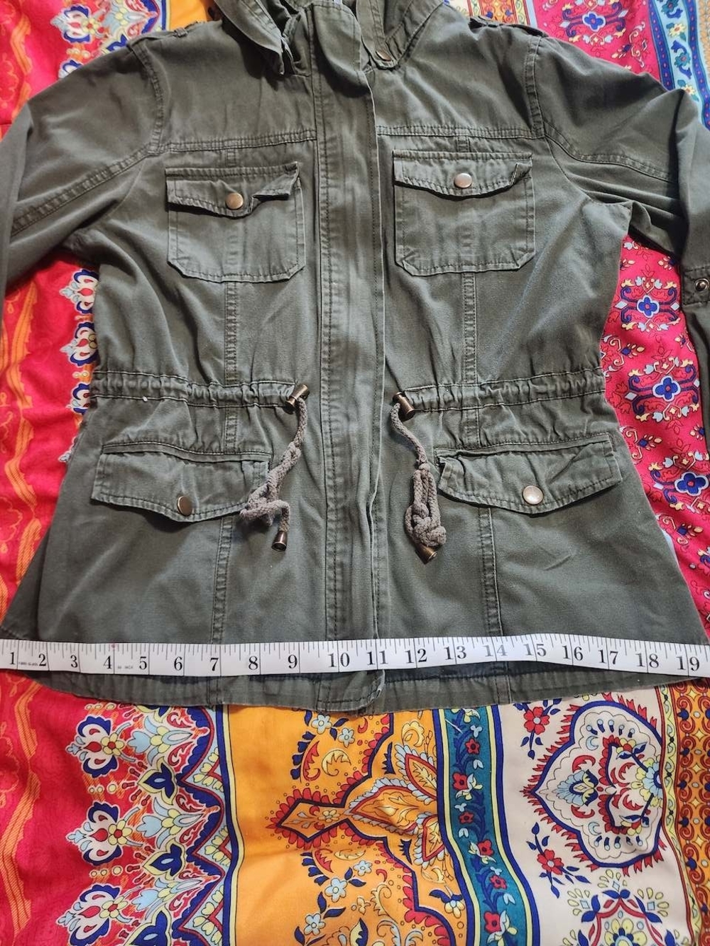 Chocolate Green Utility Hooded Jacket Military Cargo Style Womens Y2K Vintage - Picture 8 of 10